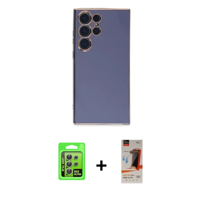 MARSİLYAN™- Galaxy S23 Ultra Kılıf Yankı Serisi - Siyah AutoKit 5in1 Fiber Hayalet Cam Ekran Koruyucu + Raze Metal Kamera Lens - GS