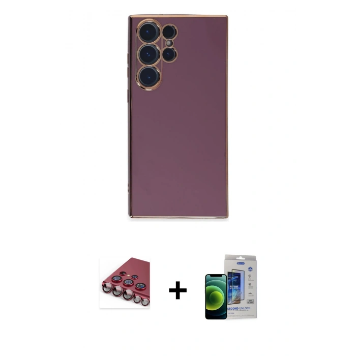 MARSİLYAN™- Galaxy S23 Ultra Kılıf Yankı Serisi - Siyah Durable Full Glue Curved Cam + Valdez Metal Kamera Lens - KI