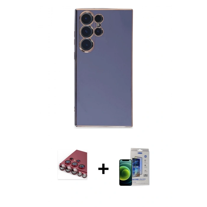 MARSİLYAN™- Galaxy S23 Ultra Kılıf Yankı Serisi - Siyah Durable Full Glue Curved Cam + Valdez Metal Kamera Lens - KI
