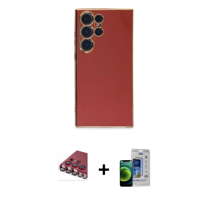 MARSİLYAN™- Galaxy S23 Ultra Kılıf Yankı Serisi - Siyah Durable Full Glue Curved Cam + Valdez Metal Kamera Lens - KI