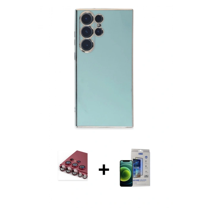MARSİLYAN™- Galaxy S23 Ultra Kılıf Yankı Serisi - Siyah Durable Full Glue Curved Cam + Valdez Metal Kamera Lens - KI