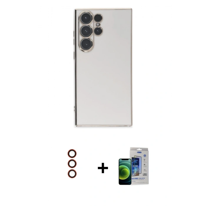 MARSİLYAN™- Galaxy S23 Ultra Kılıf Yankı Serisi - Siyah Durable Full Glue Curved Cam + Metal Kamera Lens - KI