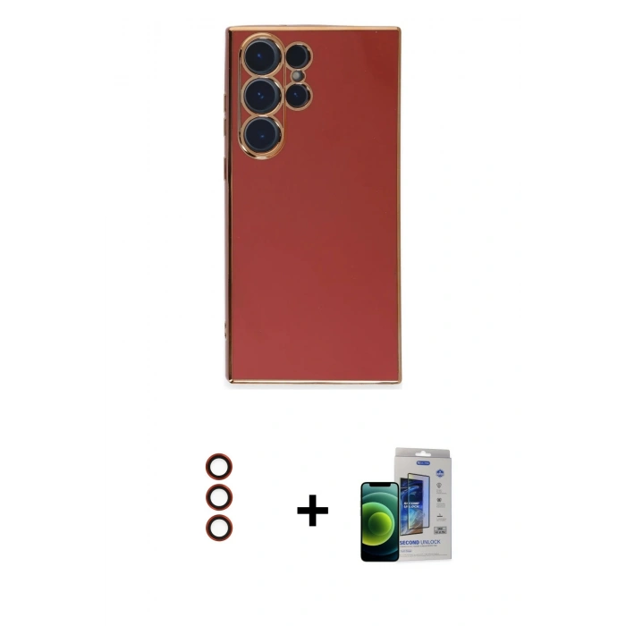 MARSİLYAN™- Galaxy S23 Ultra Kılıf Yankı Serisi - Siyah Durable Full Glue Curved Cam + Metal Kamera Lens - KI