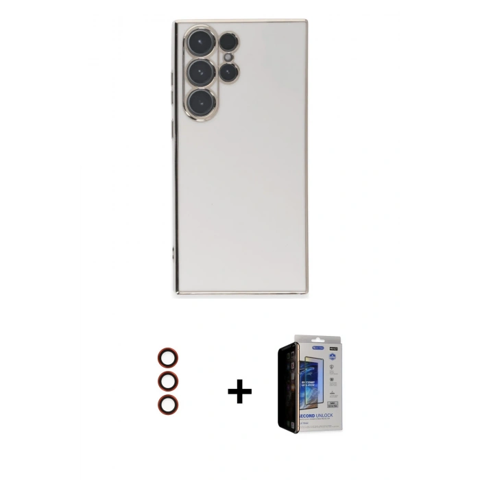 MARSİLYAN™- Galaxy S23 Ultra Kılıf Yankı Serisi - Siyah Durable Full Glue Curved Hayalet Cam + Metal Kamera Lens - KI