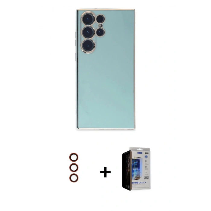 MARSİLYAN™- Galaxy S23 Ultra Kılıf Yankı Serisi - Siyah Durable Full Glue Curved Hayalet Cam + Metal Kamera Lens - KI