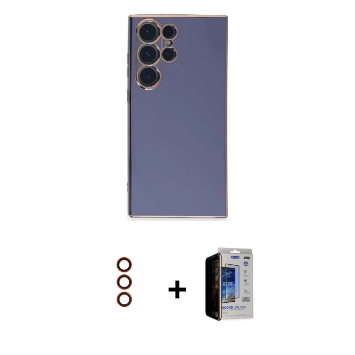 MARSİLYAN™- Galaxy S23 Ultra Kılıf Yankı Serisi - Siyah Durable Full Glue Curved Hayalet Cam + Metal Kamera Lens - KI
