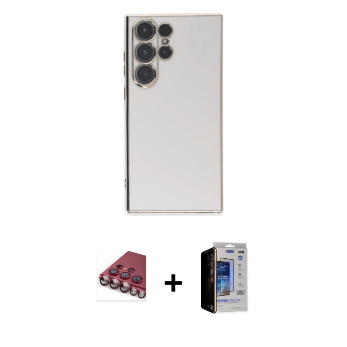 MARSİLYAN™- Galaxy S23 Ultra Kılıf Yankı Serisi - Siyah Durable Full Glue Curved Hayalet Cam + Valdez Metal Kamera Lens - KI