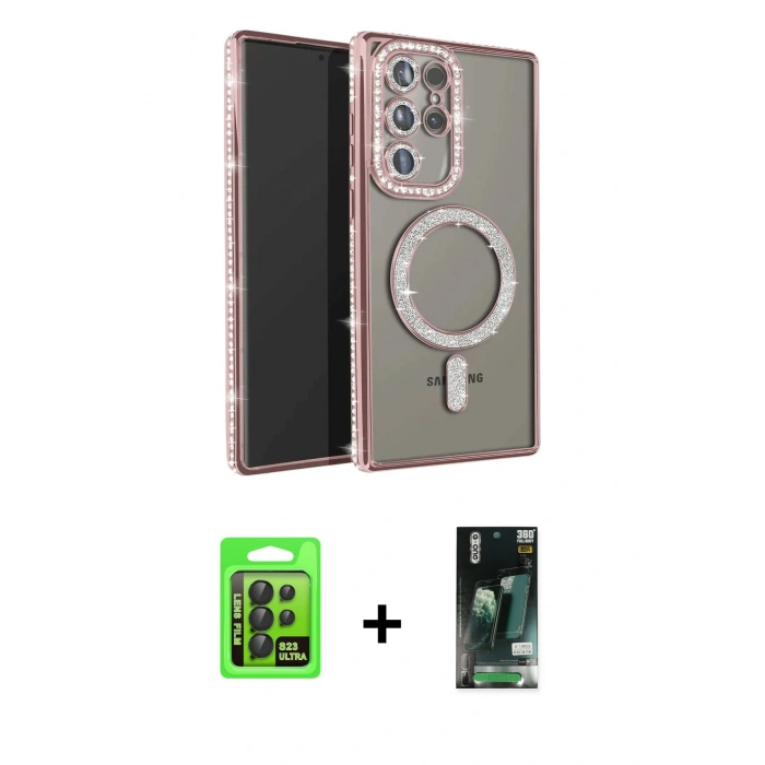 MARSİLYAN™- Galaxy S23 Ultra Kılıf Zirve Doku Prime - Siyah 360 Mat Full Body Arka Koruyucu + Raze Metal Kamera Lens - SH