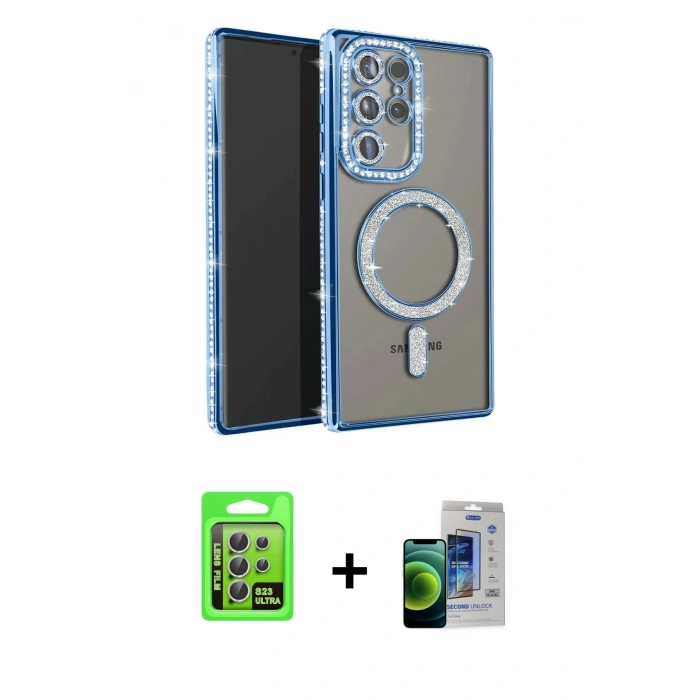 MARSİLYAN™- Galaxy S23 Ultra Kılıf Zirve Doku Prime - Siyah Durable Full Glue Curved Cam + Raze Metal Kamera Lens - GS