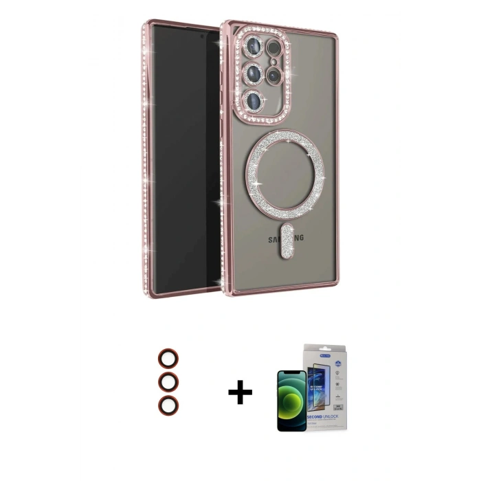 MARSİLYAN™- Galaxy S23 Ultra Kılıf Zirve Doku Prime - Siyah Durable Full Glue Curved Cam + Metal Kamera Lens - KI