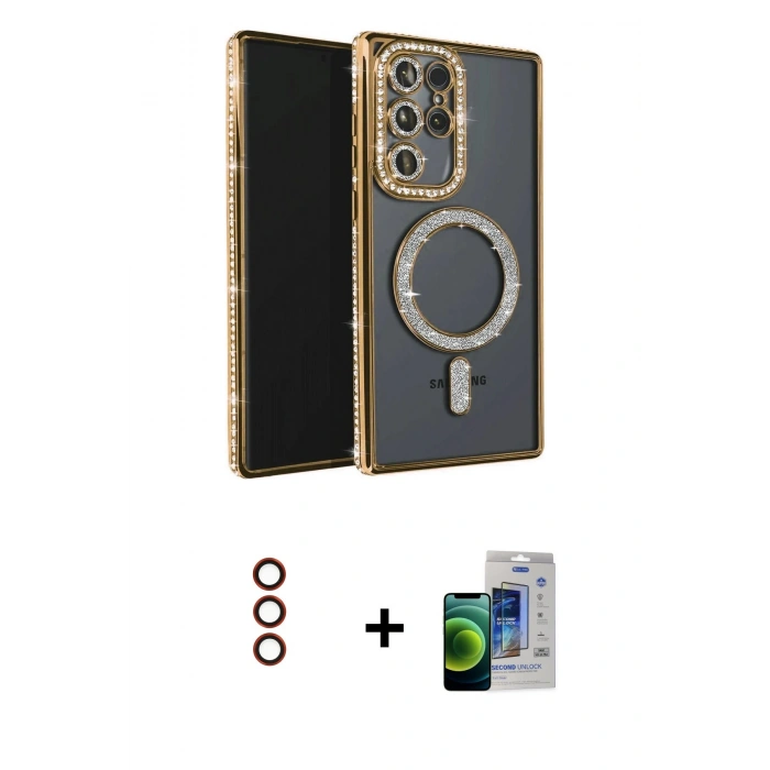 MARSİLYAN™- Galaxy S23 Ultra Kılıf Zirve Doku Prime - Siyah Durable Full Glue Curved Cam + Metal Kamera Lens - KI