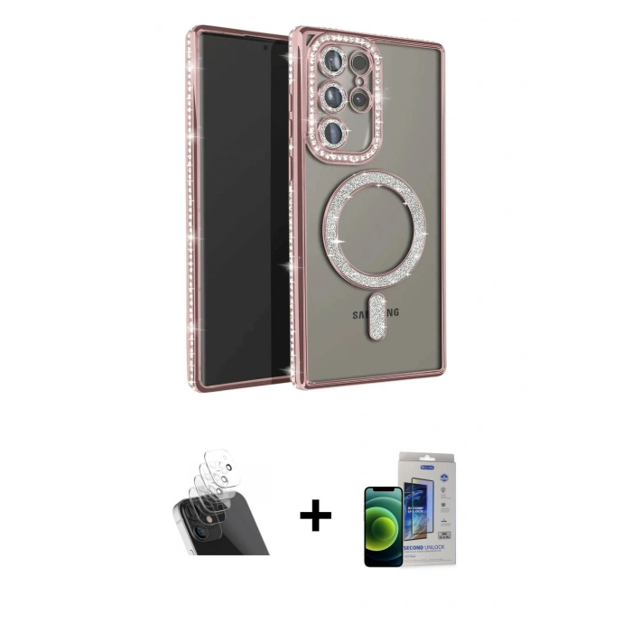 MARSİLYAN™- Galaxy S23 Ultra Kılıf Zirve Doku Prime - Siyah Durable Full Glue Curved Cam + Şeffaf Kamera Lens Koruma Cam