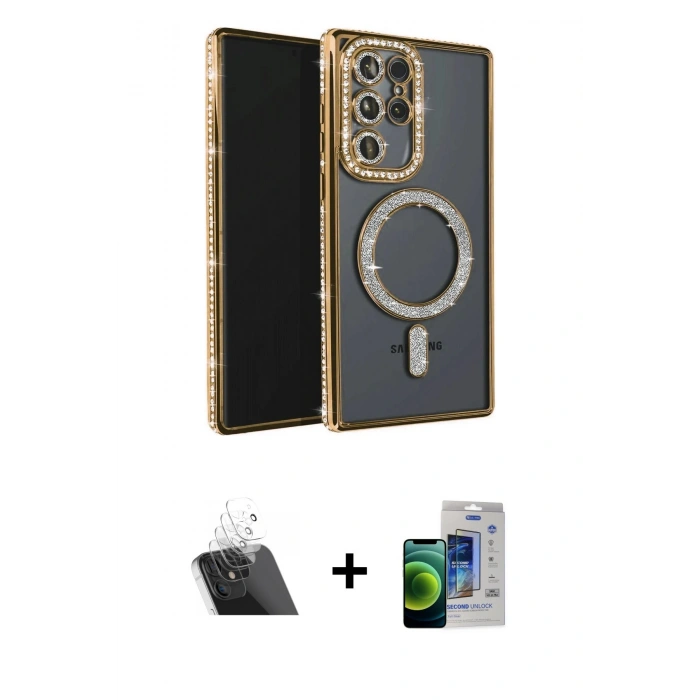 MARSİLYAN™- Galaxy S23 Ultra Kılıf Zirve Doku Prime - Siyah Durable Full Glue Curved Cam + Şeffaf Kamera Lens Koruma Cam