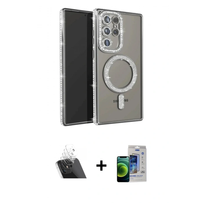 MARSİLYAN™- Galaxy S23 Ultra Kılıf Zirve Doku Prime - Siyah Durable Full Glue Curved Cam + Şeffaf Kamera Lens Koruma Cam