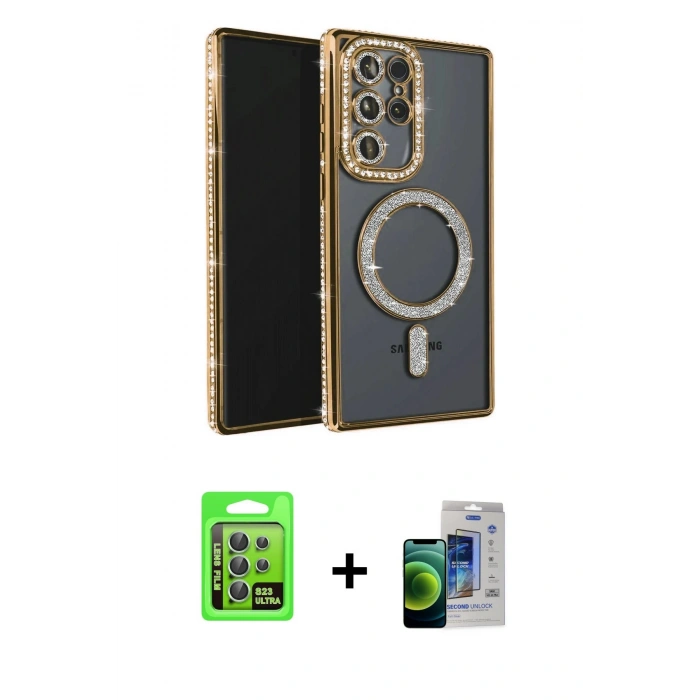 MARSİLYAN™- Galaxy S23 Ultra Kılıf Zirve Doku Prime - Siyah Durable Full Glue Curved Cam + Raze Metal Kamera Lens - YL