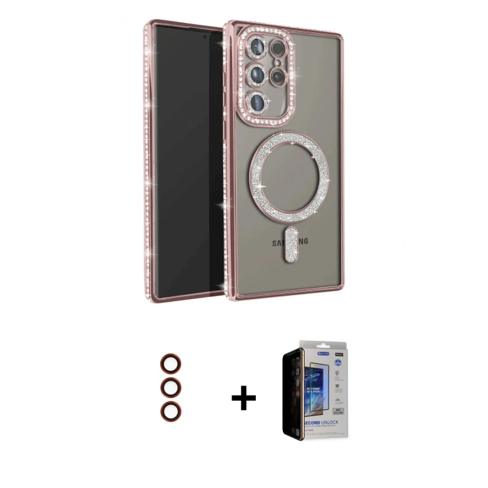 MARSİLYAN™- Galaxy S23 Ultra Kılıf Zirve Doku Prime - Siyah Durable Full Glue Curved Hayalet Cam + Metal Kamera Lens - KI