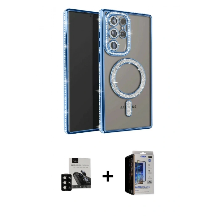 MARSİLYAN™- Galaxy S23 Ultra Kılıf Zirve Doku Prime - Siyah Durable Full Glue Curved Hayalet Cam + PVD Metal Kamera Lens - SH
