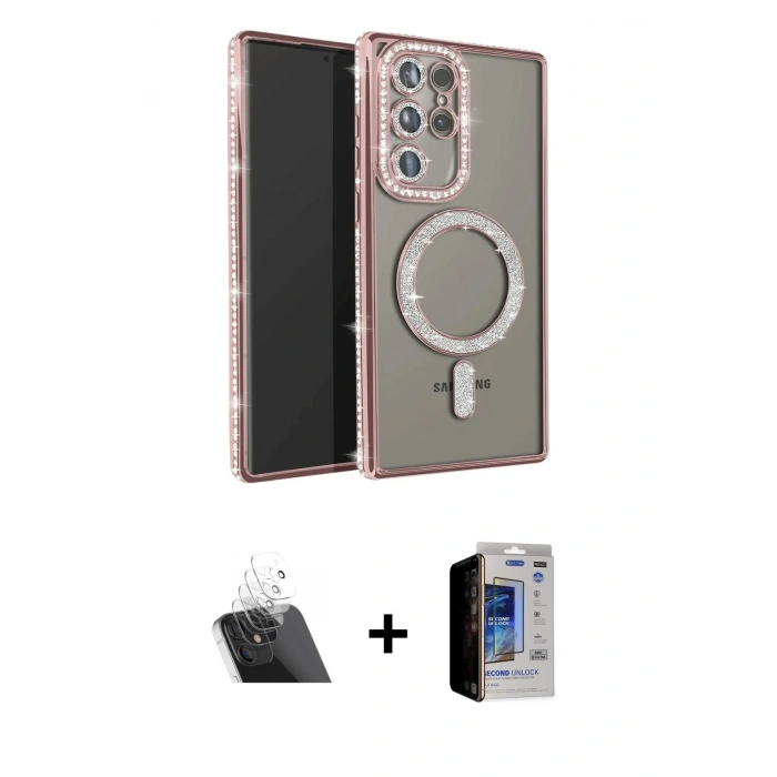 MARSİLYAN™- Galaxy S23 Ultra Kılıf Zirve Doku Prime - Siyah Durable Full Glue Curved Hayalet Cam + Kamera Lens Koruma Cam - SF