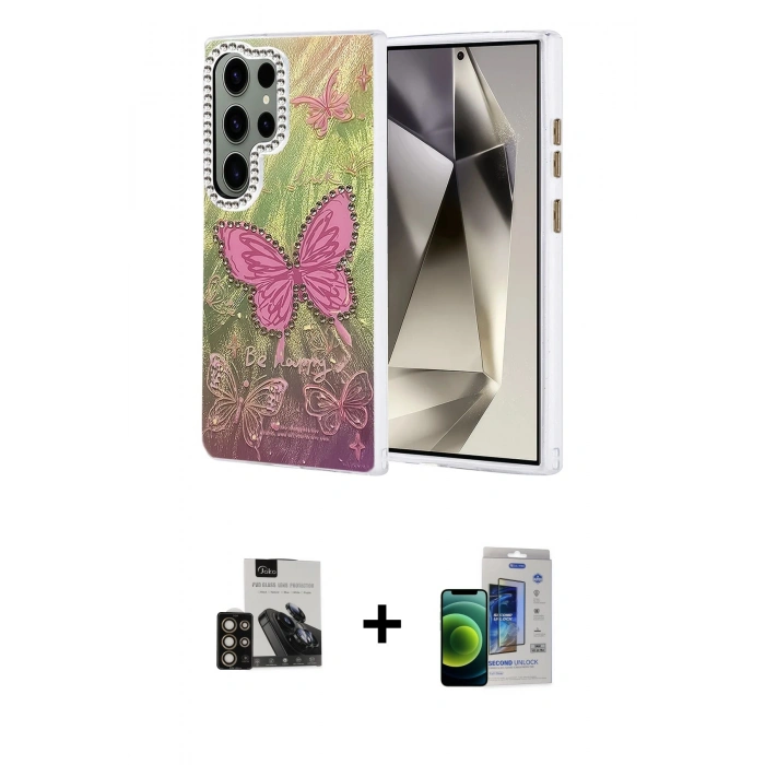 MARSİLYAN™- Galaxy S23 Ultra Kılıf Zirve Modern Prime - Siyah Durable Full Glue Curved Cam + Gold PVD Metal Kamera Lens