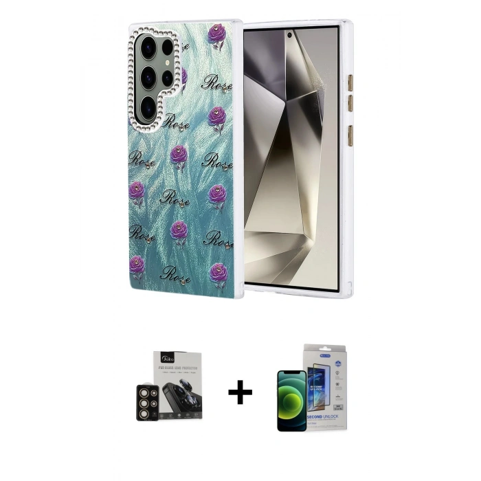 MARSİLYAN™- Galaxy S23 Ultra Kılıf Zirve Modern Prime - Siyah Durable Full Glue Curved Cam + Gold PVD Metal Kamera Lens
