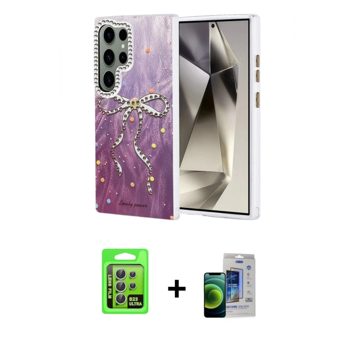 MARSİLYAN™- Galaxy S23 Ultra Kılıf Zirve Modern Prime - Siyah Durable Full Glue Curved Cam + Raze Metal Kamera Lens - GS