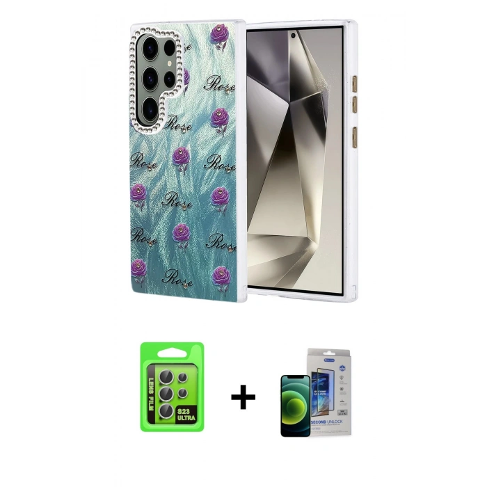 MARSİLYAN™- Galaxy S23 Ultra Kılıf Zirve Modern Prime - Siyah Durable Full Glue Curved Cam + Raze Metal Kamera Lens - GS