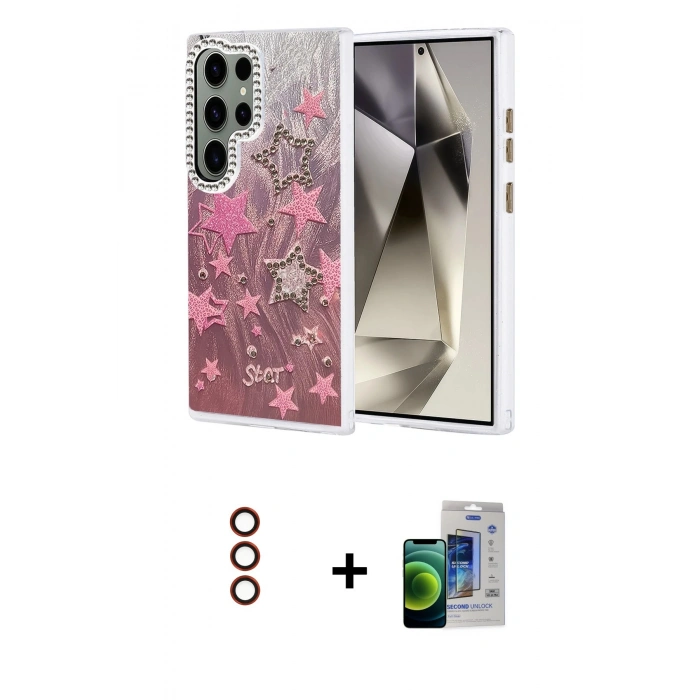 MARSİLYAN™- Galaxy S23 Ultra Kılıf Zirve Modern Prime - Siyah Durable Full Glue Curved Cam + Metal Kamera Lens - KI
