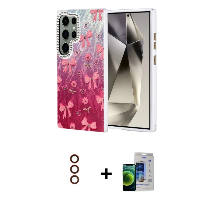 MARSİLYAN™- Galaxy S23 Ultra Kılıf Zirve Modern Prime - Siyah Durable Full Glue Curved Cam + Metal Kamera Lens - KI