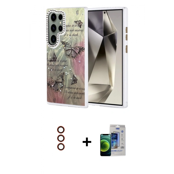 MARSİLYAN™- Galaxy S23 Ultra Kılıf Zirve Modern Prime - Siyah Durable Full Glue Curved Cam + Metal Kamera Lens - KI