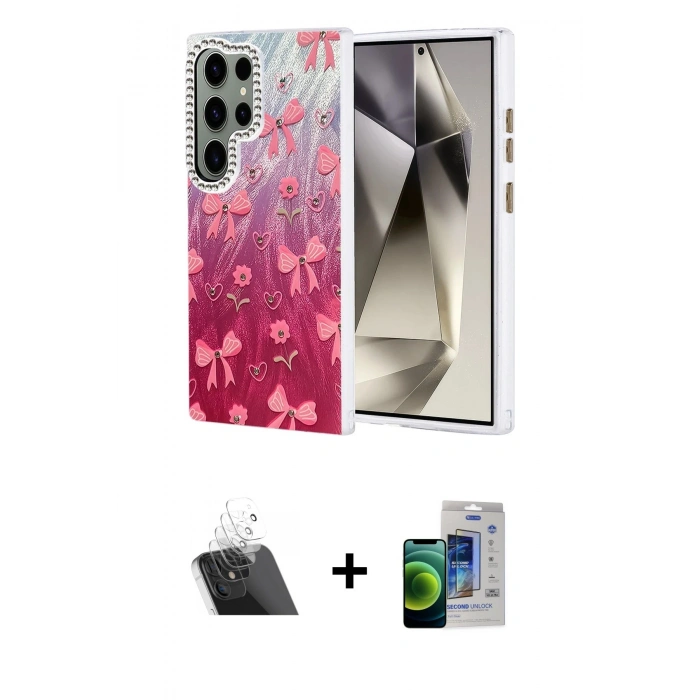MARSİLYAN™- Galaxy S23 Ultra Kılıf Zirve Modern Prime - Siyah Durable Full Glue Curved Cam + Kamera Lens Koruma Cam - SF