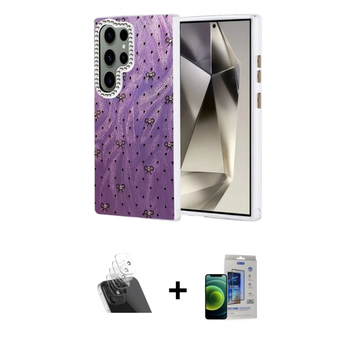 MARSİLYAN™- Galaxy S23 Ultra Kılıf Zirve Modern Prime - Siyah Durable Full Glue Curved Cam + Kamera Lens Koruma Cam - SF