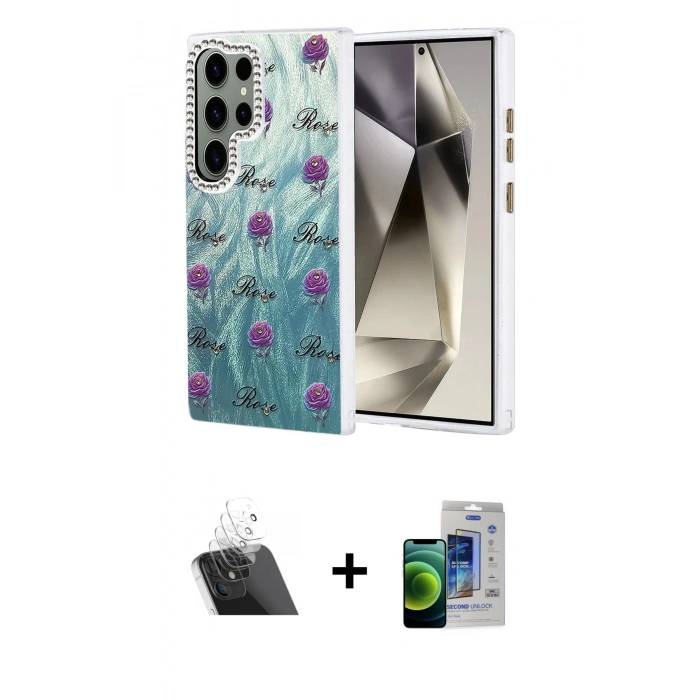 MARSİLYAN™- Galaxy S23 Ultra Kılıf Zirve Modern Prime - Siyah Durable Full Glue Curved Cam + Kamera Lens Koruma Cam - SF