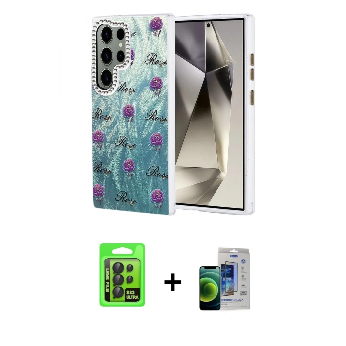 MARSİLYAN™- Galaxy S23 Ultra Kılıf Zirve Modern Prime - Siyah Durable Full Glue Curved Cam + Siyah Raze Metal Kamera Lens