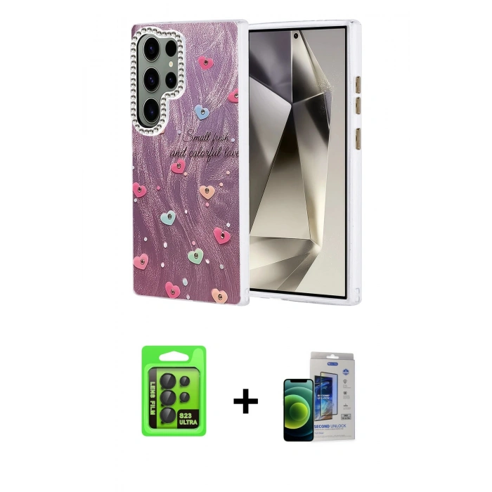 MARSİLYAN™- Galaxy S23 Ultra Kılıf Zirve Modern Prime - Siyah Durable Full Glue Curved Cam + Siyah Raze Metal Kamera Lens