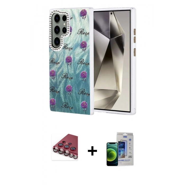MARSİLYAN™- Galaxy S23 Ultra Kılıf Zirve Modern Prime - Siyah Durable Full Glue Curved Cam + Valdez Metal Kamera Lens - KI