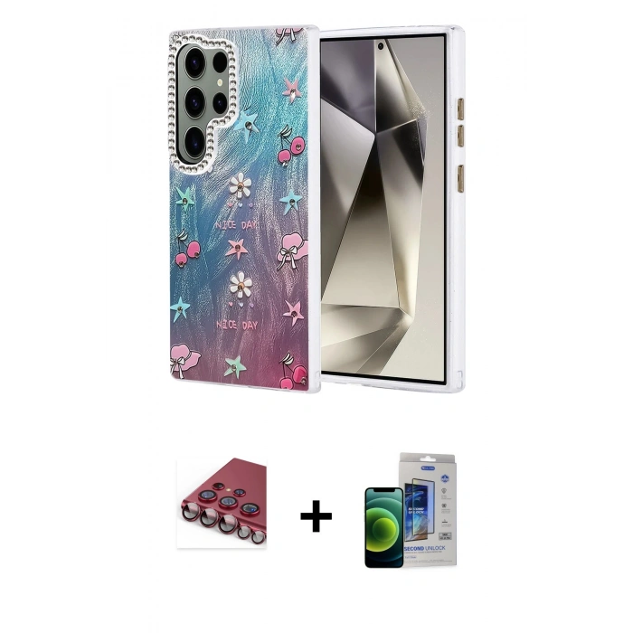 MARSİLYAN™- Galaxy S23 Ultra Kılıf Zirve Modern Prime - Siyah Durable Full Glue Curved Cam + Valdez Metal Kamera Lens - KI
