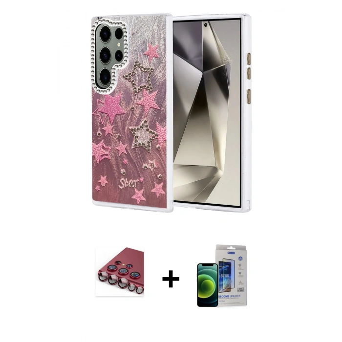 MARSİLYAN™- Galaxy S23 Ultra Kılıf Zirve Modern Prime - Siyah Durable Full Glue Curved Cam + Valdez Metal Kamera Lens - KI