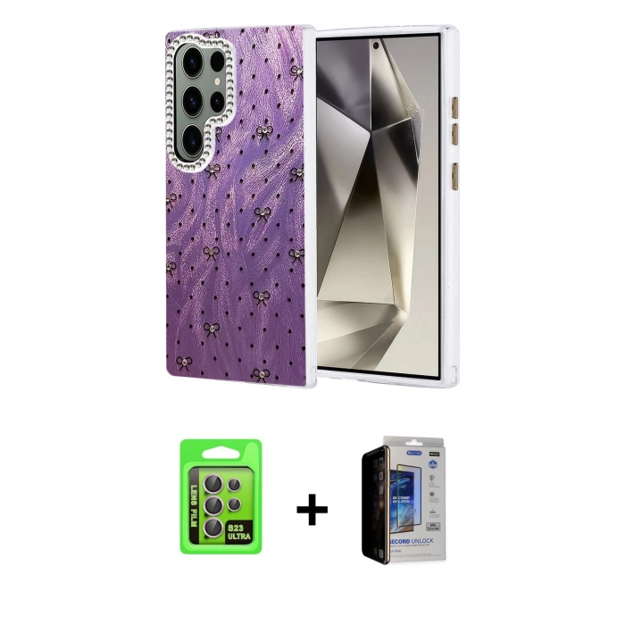 MARSİLYAN™- Galaxy S23 Ultra Kılıf Zirve Modern Prime - Siyah Durable Full Glue Curved Hayalet Cam + Raze Metal Kamera Lens - LA