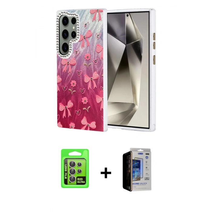 MARSİLYAN™- Galaxy S23 Ultra Kılıf Zirve Modern Prime - Siyah Durable Full Glue Curved Hayalet Cam + Raze Metal Kamera Lens - LA