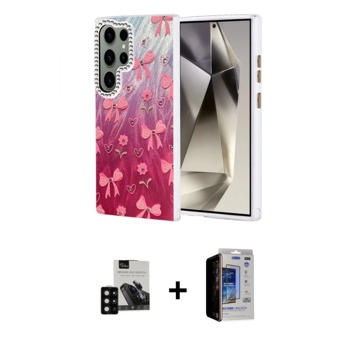 MARSİLYAN™- Galaxy S23 Ultra Kılıf Zirve Modern Prime - Siyah Durable Full Glue Curved Hayalet Cam + PVD Metal Kamera Lens - SH