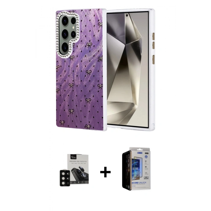 MARSİLYAN™- Galaxy S23 Ultra Kılıf Zirve Modern Prime - Siyah Durable Full Glue Curved Hayalet Cam + PVD Metal Kamera Lens - SH