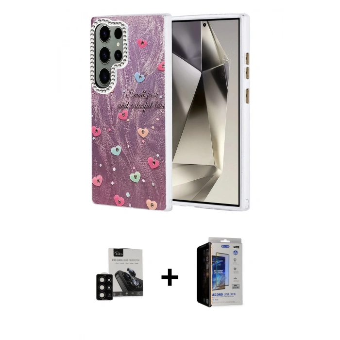 MARSİLYAN™- Galaxy S23 Ultra Kılıf Zirve Modern Prime - Siyah Durable Full Glue Curved Hayalet Cam + PVD Metal Kamera Lens - SH