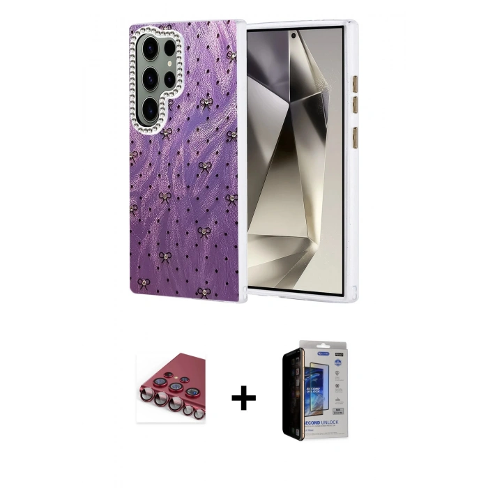 MARSİLYAN™- Galaxy S23 Ultra Kılıf Zirve Modern Prime - Siyah Durable Full Glue Curved Hayalet Cam + Valdez Metal Kamera Lens - KI