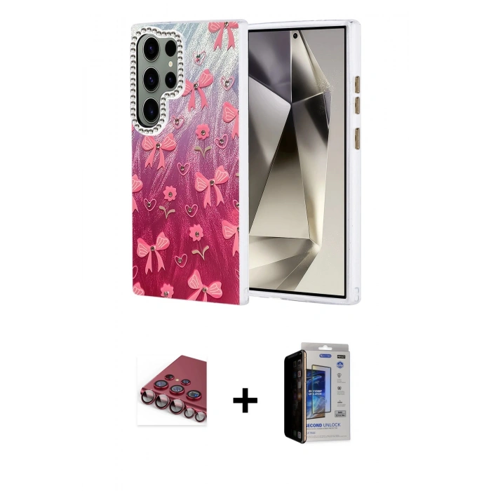 MARSİLYAN™- Galaxy S23 Ultra Kılıf Zirve Modern Prime - Siyah Durable Full Glue Curved Hayalet Cam + Valdez Metal Kamera Lens - KI