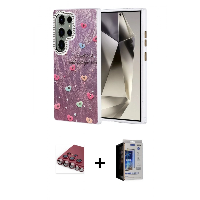 MARSİLYAN™- Galaxy S23 Ultra Kılıf Zirve Modern Prime - Siyah Durable Full Glue Curved Hayalet Cam + Valdez Metal Kamera Lens - KI
