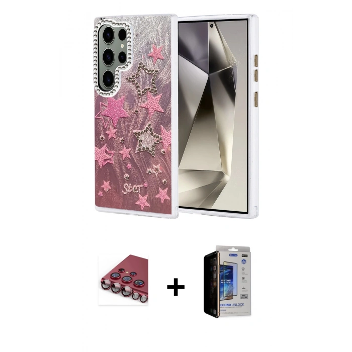 MARSİLYAN™- Galaxy S23 Ultra Kılıf Zirve Modern Prime - Siyah Durable Full Glue Curved Hayalet Cam + Valdez Metal Kamera Lens - KI