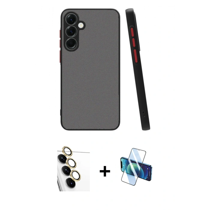 MARSİLYAN™- Galaxy S24 FE Kılıf Ahenk Çizgi Serisi - Siyah 3D Antistatik Seramik Nano Ekran Koruyucu + Raze Metal Kamera Lens - SI