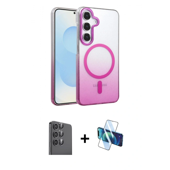 MARSİLYAN™- Galaxy S24 FE Kılıf Ahenk Doku Özel Seri - Siyah 3D Antistatik Seramik Nano Ekran Koruyucu + Raze Metal Kamera Lens - SH