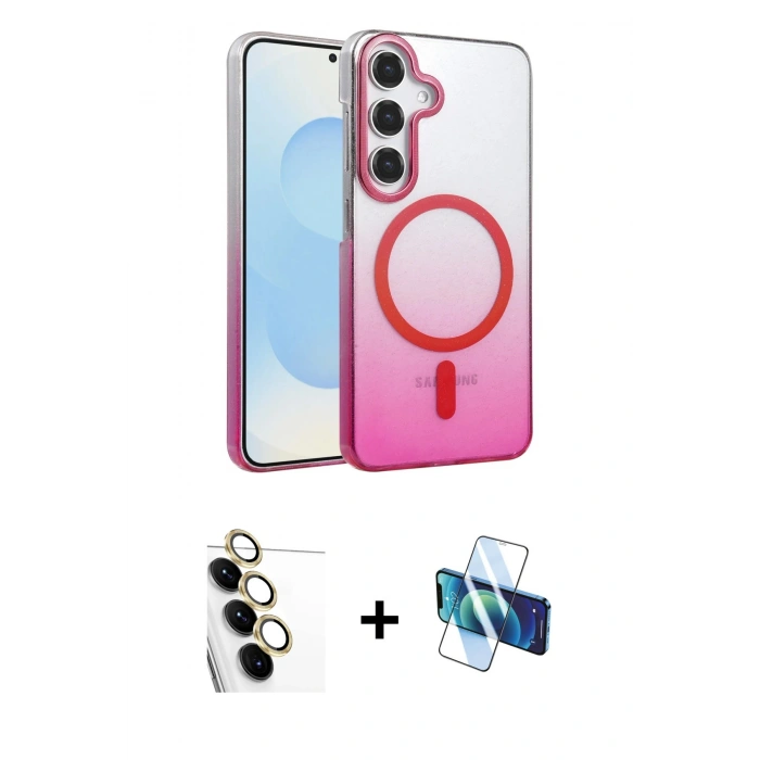 MARSİLYAN™- Galaxy S24 FE Kılıf Ahenk Doku Özel Seri - Siyah 3D Antistatik Seramik Nano Ekran Koruyucu + Raze Metal Kamera Lens - SI