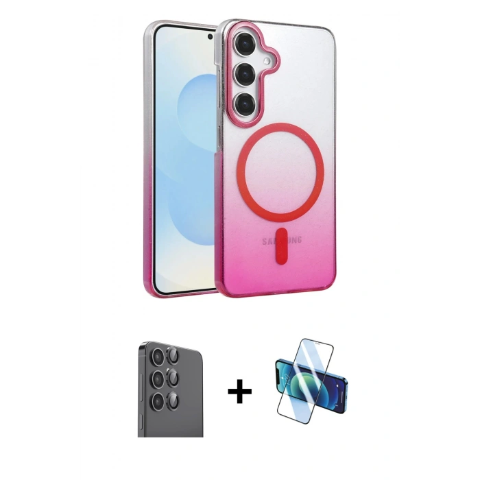 MARSİLYAN™- Galaxy S24 FE Kılıf Ahenk Doku Özel Seri - Siyah 3D Antistatik Seramik Nano Ekran Koruyucu + Raze Metal Kamera Lens - SH